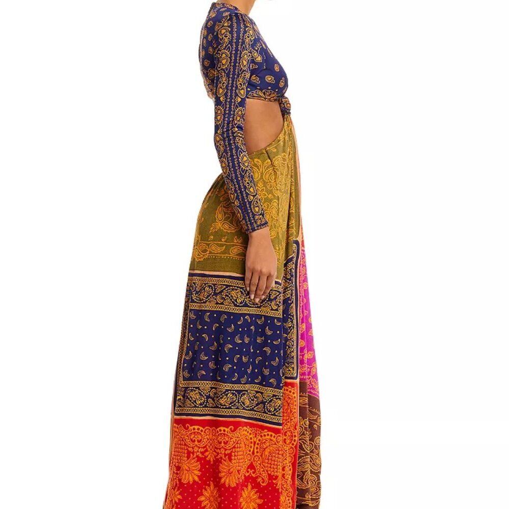 FARM Rio NEW Bandana Dream Maxi Dress Cut Outs Patchwork Gown Party Boho LG NWT - Picture 6 of 13